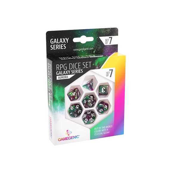 Gamegenic Galaxy Series - Aurora - RPG Dice Set (7pcs) Green/Purple